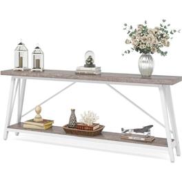 Hivvago - Heavy Duty 70-inch Industrial Grey Wood Top Sofa Table with White Metal Frame - Light Gray & White