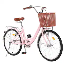 GARVEE - 24" & 26" Women's Beach Cruiser Bike - Step-Through 1-Speed w/Basket & Adjustable Seat | Comfort Commuter Bicycle - 24 inch Pink