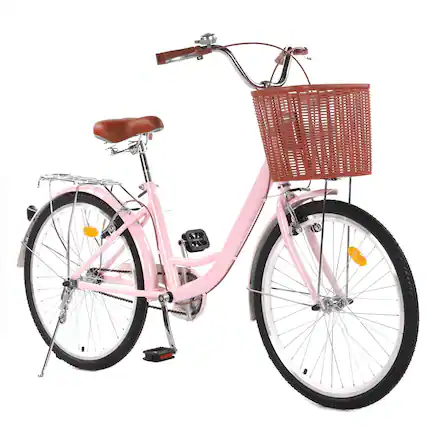 Front. GARVEE - 24" & 26" Women's Beach Cruiser Bike - Step-Through 1-Speed w/Basket & Adjustable Seat | Comfort Commuter Bicycle - 24 inch Pink.