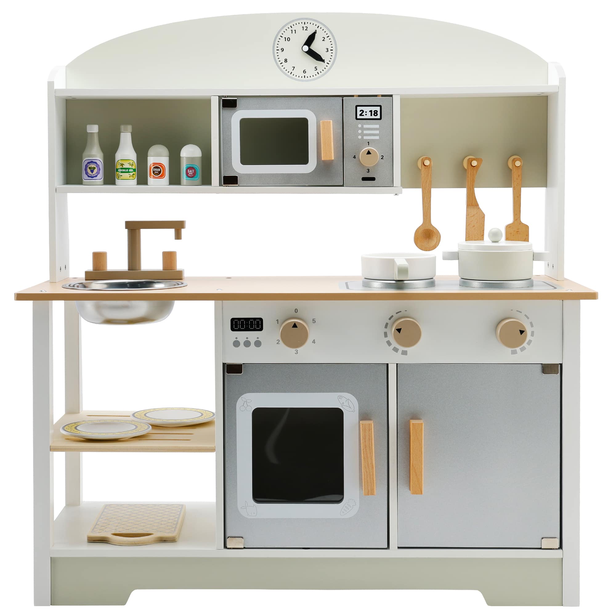 Topteng - Wooden Play Kitchen Set for Kids with Microwave & Cookware, Realistic Pretend Play, Durable Toy Gift for Boys and Girls