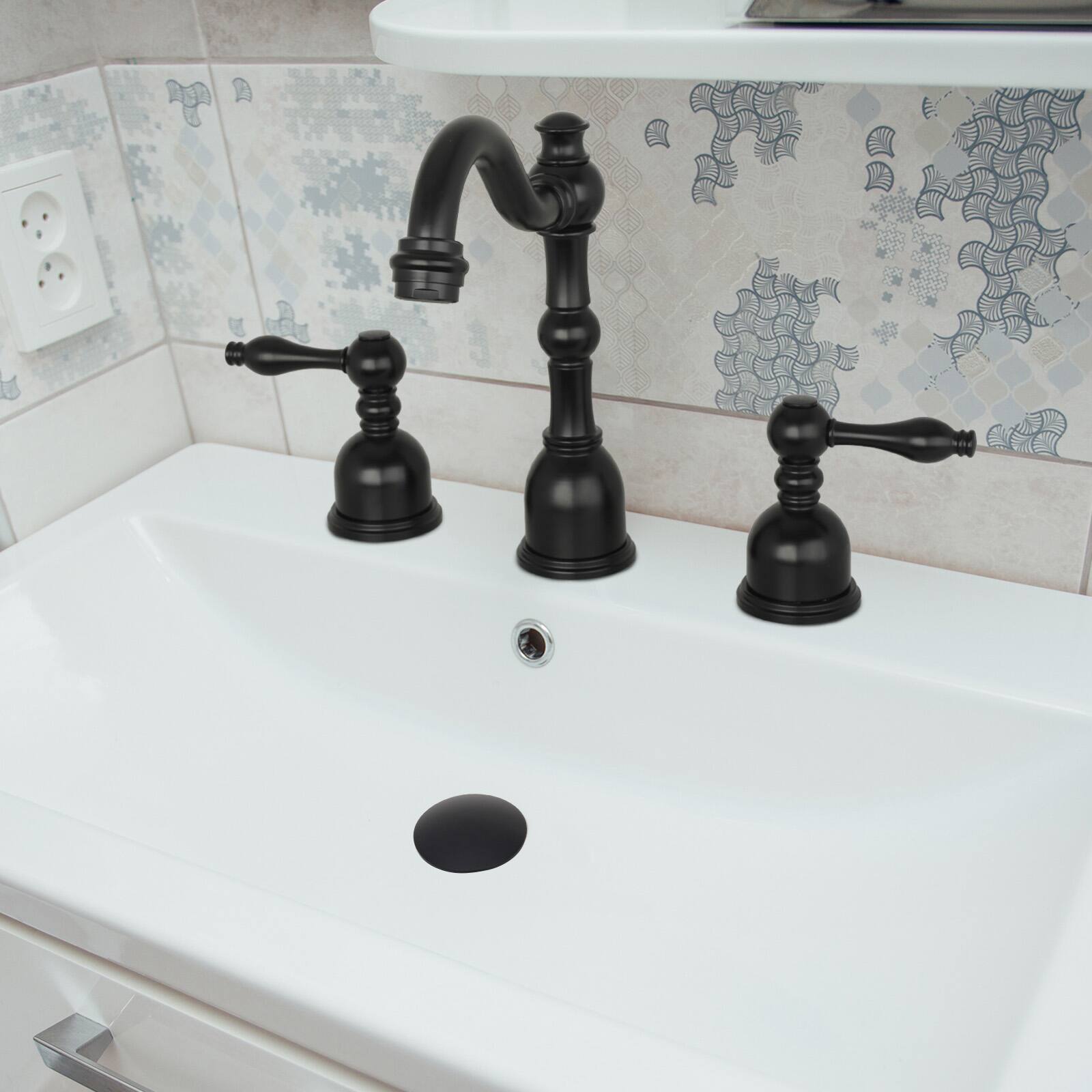 Alt View 3. Akicon - Akicon Matte Black Pop-Up Bathroom Sink Drain Stopper With Overflow - Matte Black.