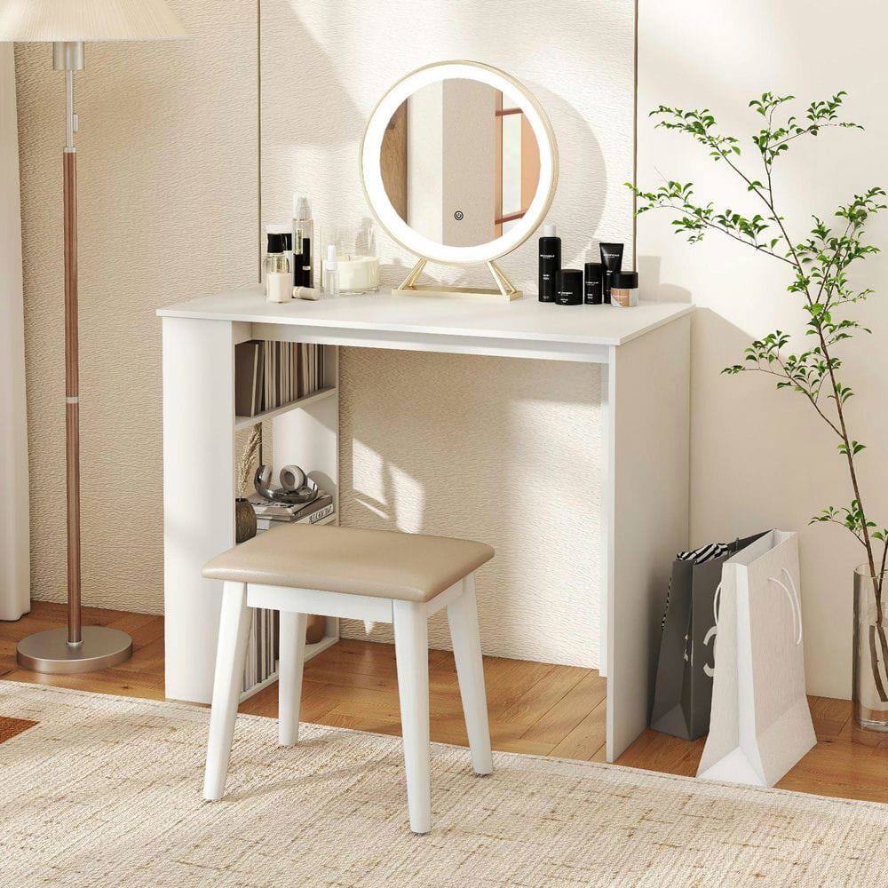 Angle. Kadyn - Computer Desk with Bookshelf - Space-Saving Design for Small Areas, White - White.