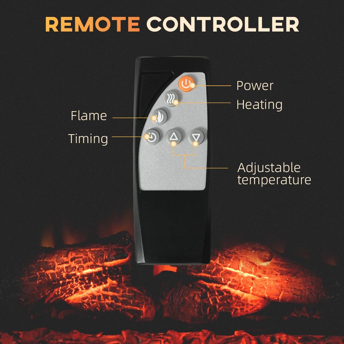 REMOTE CONTROLLER

- Flame
- Timing
- Power Heating
- Adjustable temperature