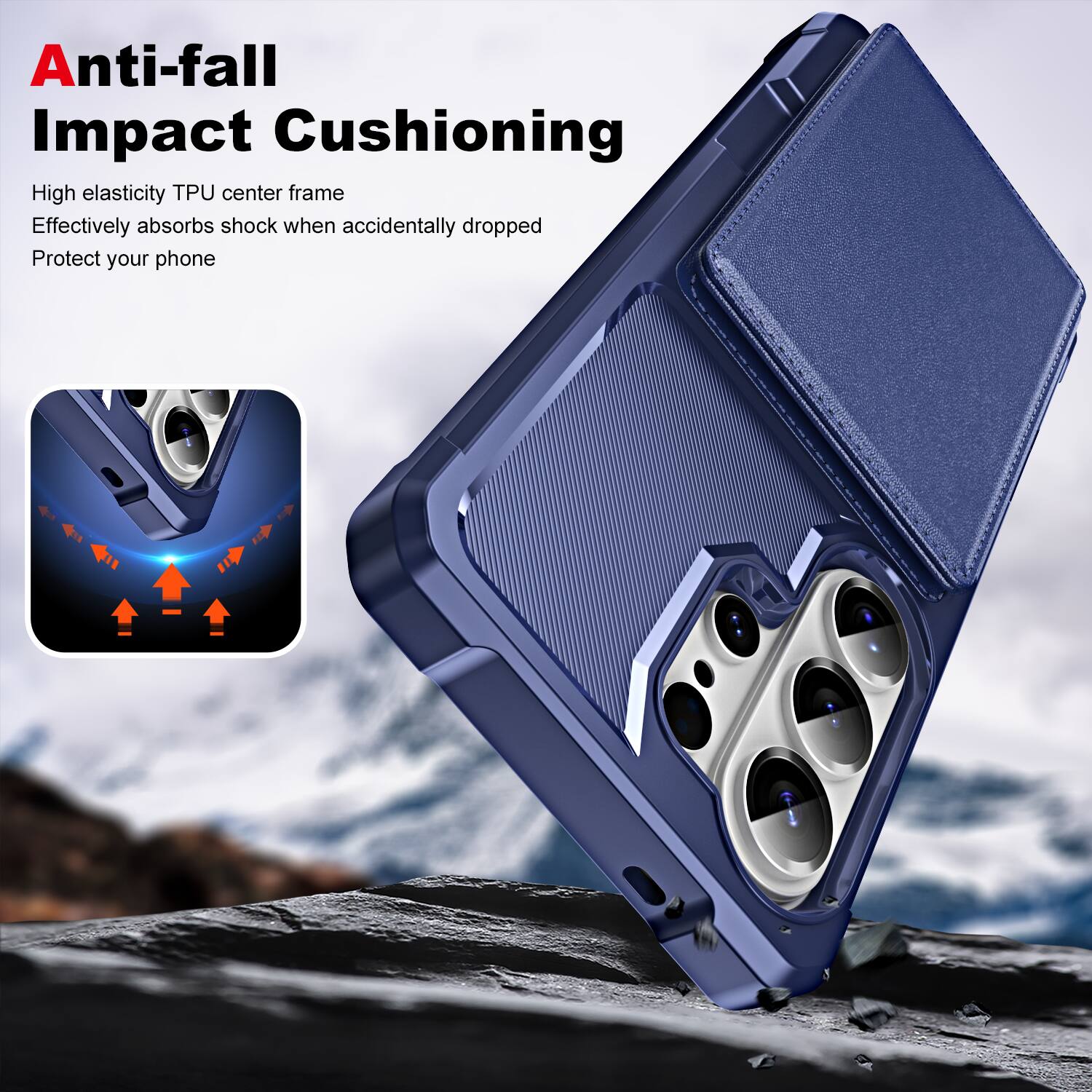 Anti-fall Impact Cushioning

High elasticity TPU center frame  
Effectively absorbs shock when accidentally dropped  
Protect your phone