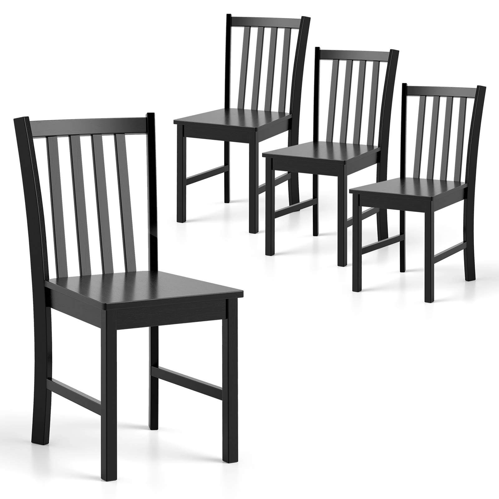 Costway - Rustic Dining Chairs Set of 4 with Slat Tilt Backrest, Wide Seat, Rubber Wood Legs - Black