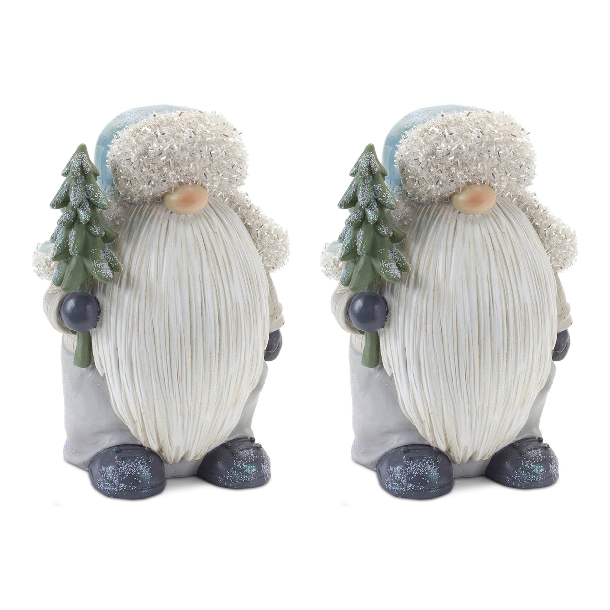 Back. BreeBe - Gnome with Pine Tree Figurine (Set of 2) - Blue.