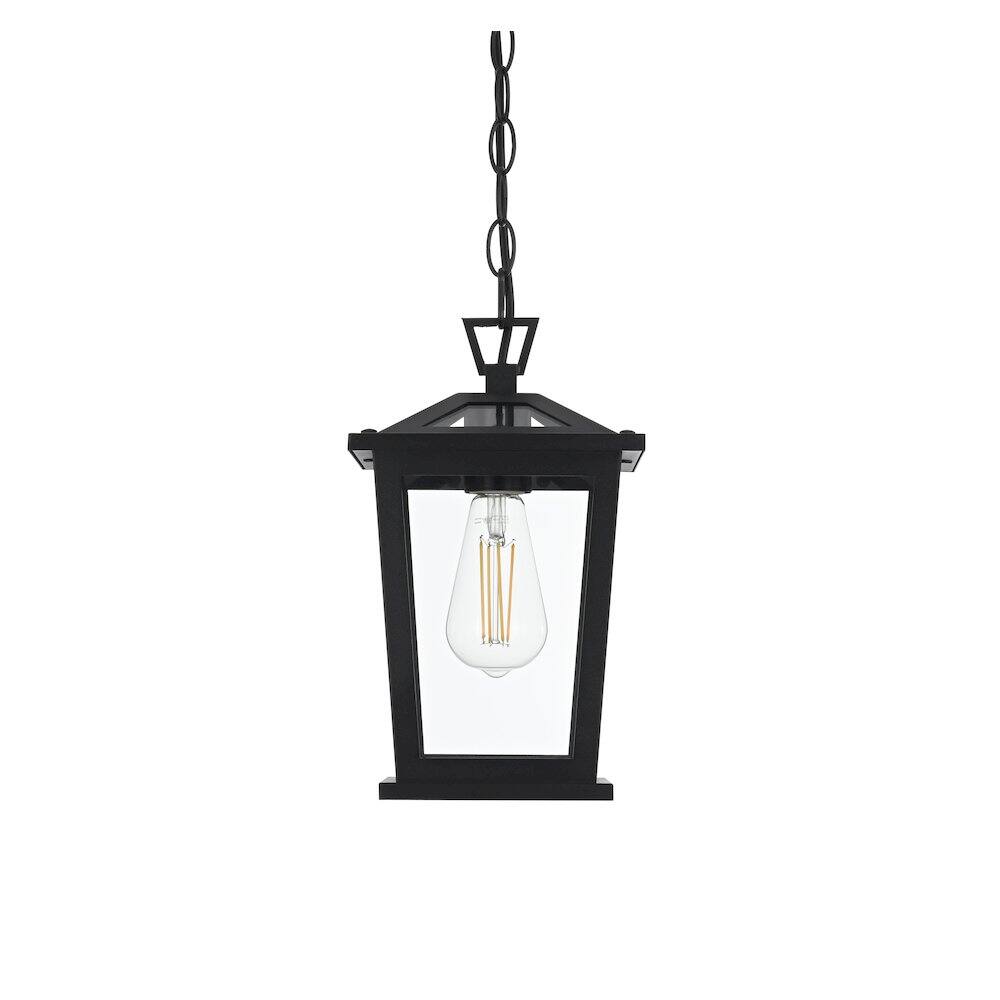 Left. Elegant Lighting - Cayman 7 inch Outdoor Pendant in Black - Black.