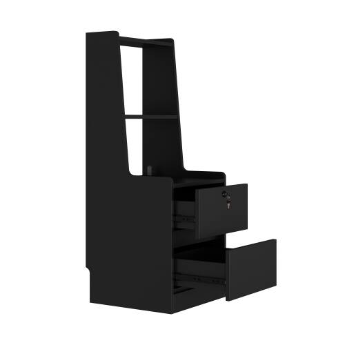 Alt View 1. LUCKY ONE - Nightstand with Charging Station Night Light Bookshelf Storage Cabinet - Black.