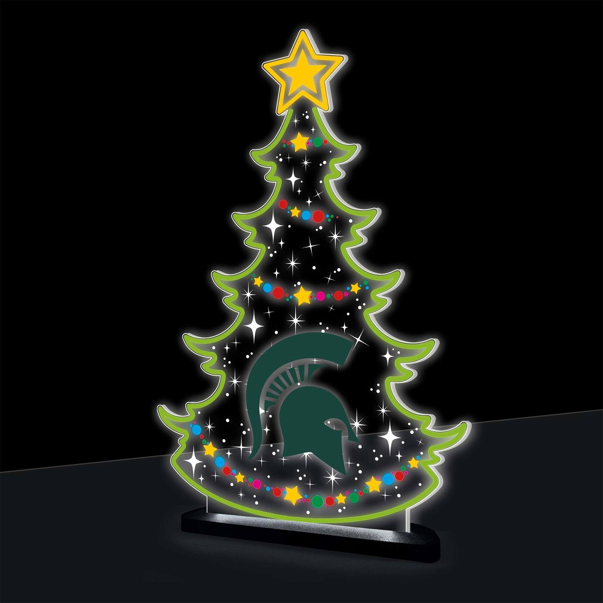 Evergreen Enterprises - Michigan State Spartans 10" LED Tabletop Christmas Tree Desklite Sign - Green