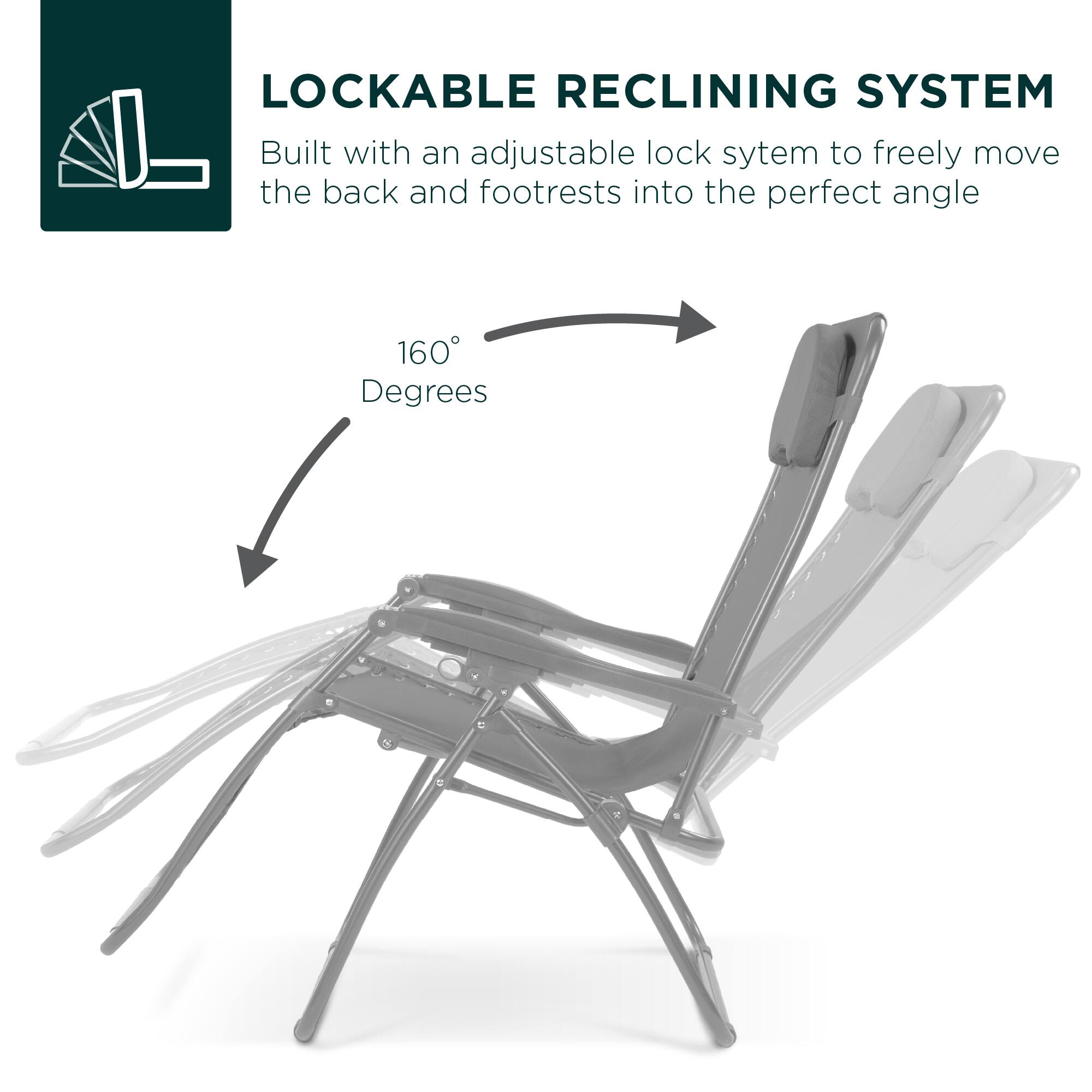 LOCKABLE RECLINING SYSTEM

Built with an adjustable lock system to freely move the back and footrests into the perfect angle. 160 Degrees.
