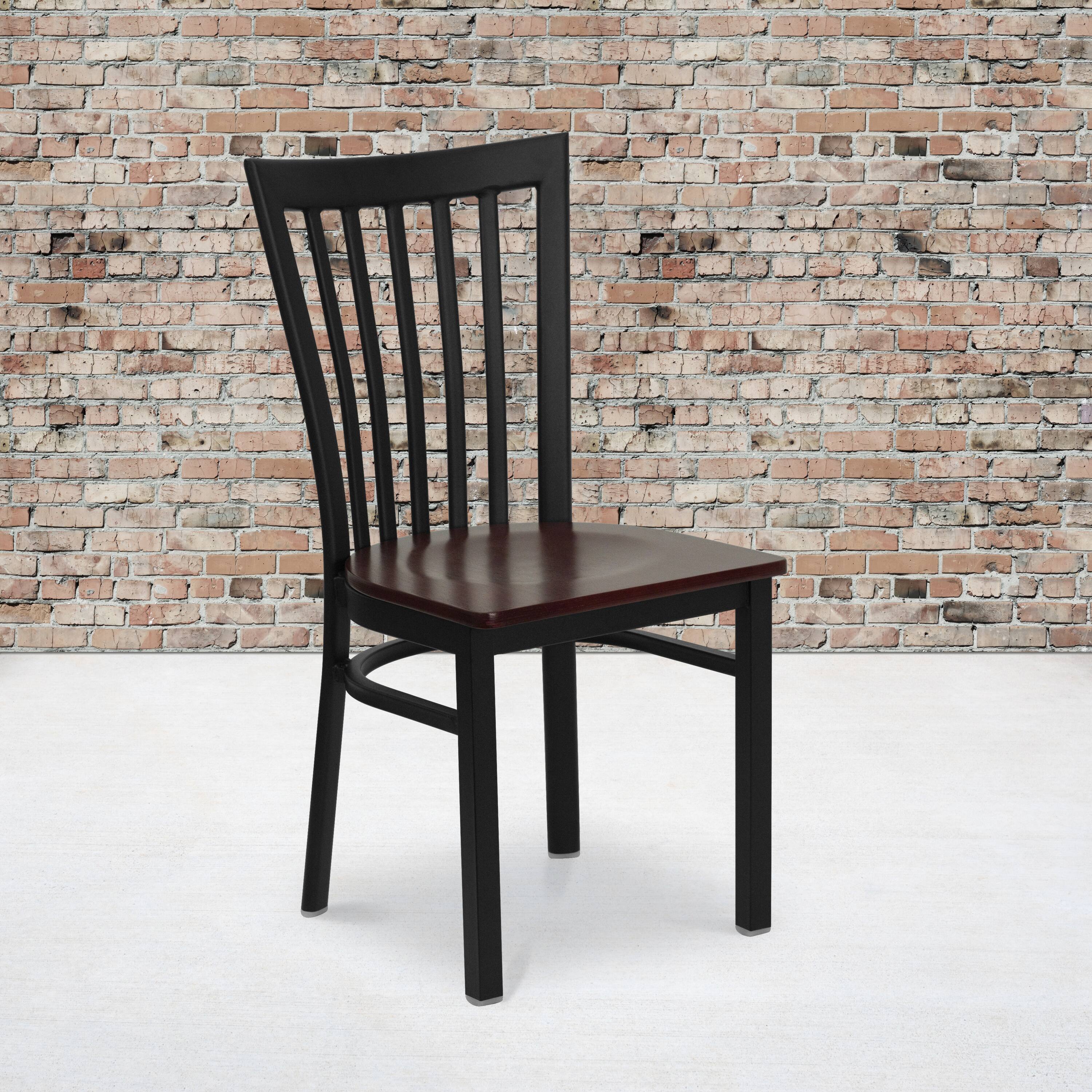 Angle. Flash Furniture - HERCULES Series Black School House Back Metal Restaurant Chair - Mahogany Wood Seat - Brown.