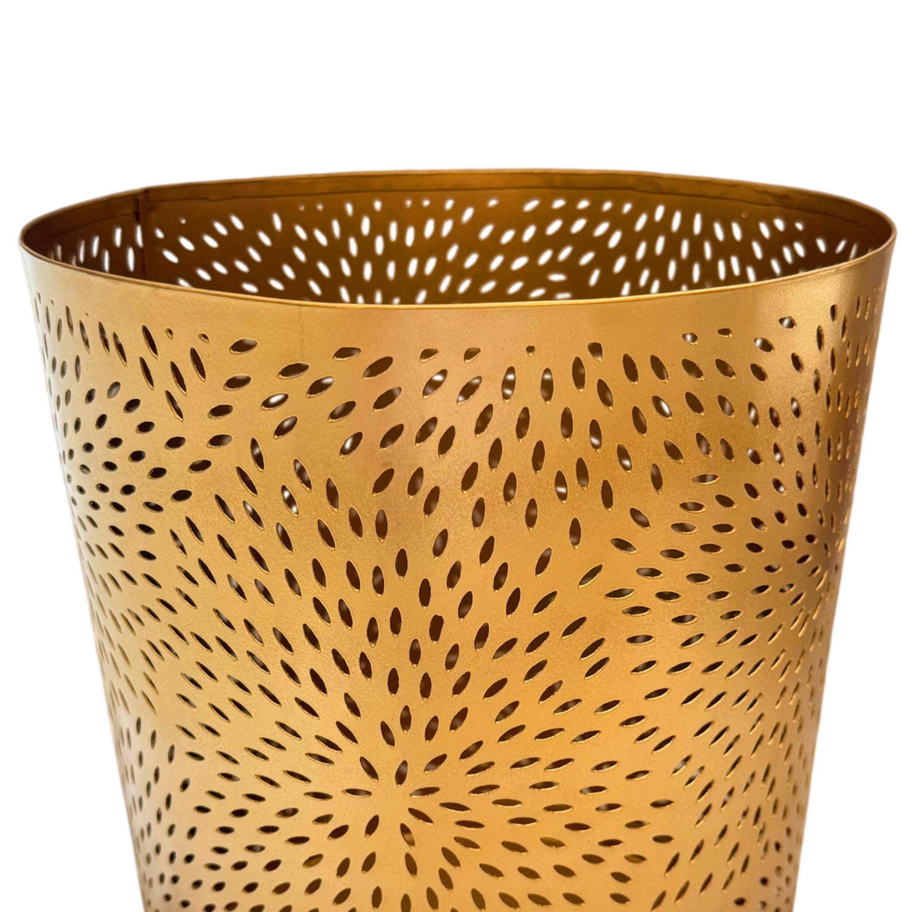 Back. Manhattan Lane - 10" Decorative Iron Wastebasket Trash Can, Leaf Etched Design.