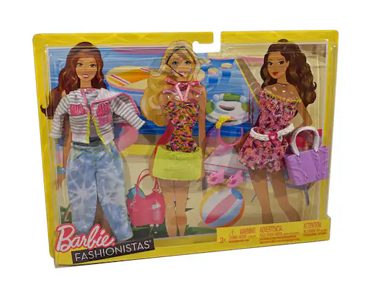 Barbie Fashionistas
WARNING: CHOKING HAZARD - Small parts. Not for children under 3 years.
ADVERTENCIA: PUEDE CAUSAR ASFIXIA. No es para niños menores de 3 años.
ATTENTION: NE COMMENCE PAS. Not for children under 3 years.