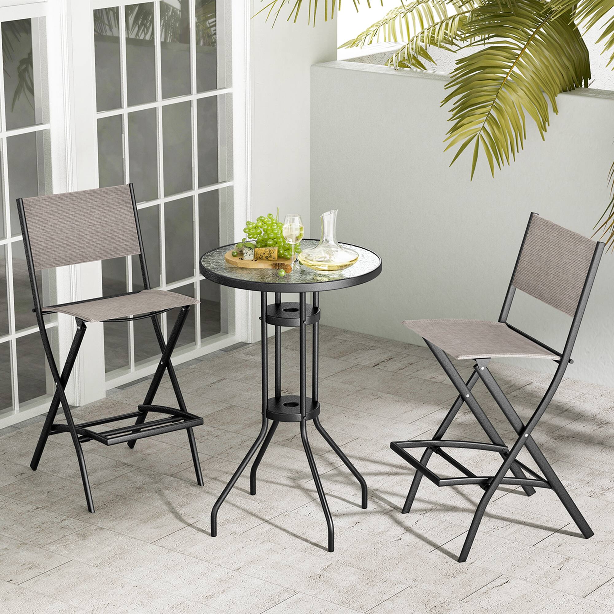 Alt View 1. Costway - Costway Set of 2 Outdoor Bar Chair Folding Bar Height Stool with Metal Frame - Coffee.