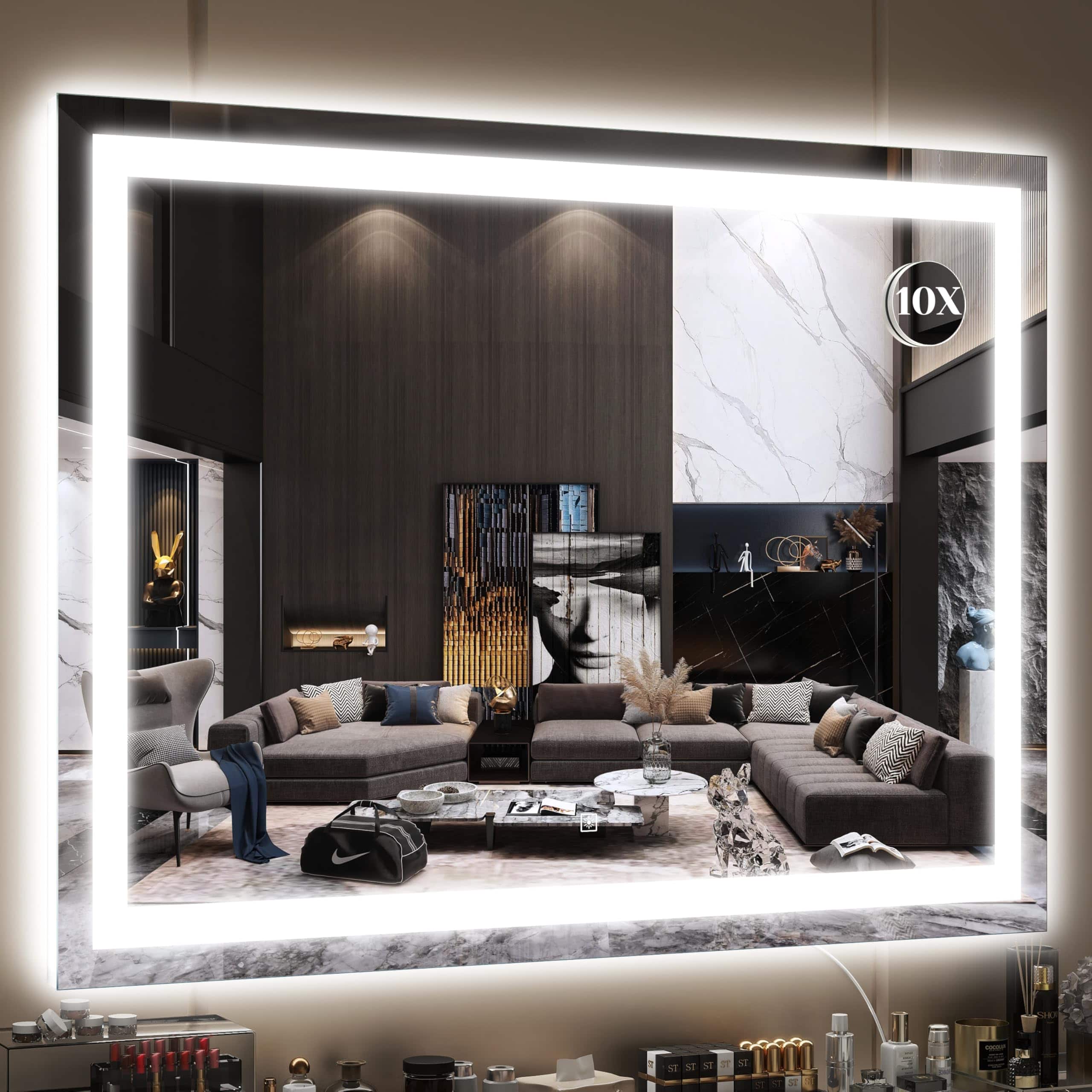 Skar Audio - Vanity With Lights 15 x12 6 Led Lighted Makeup Large Touch Screen 3 color Lighting Dimmable For Desk Tablet - White 40"L x 28"W