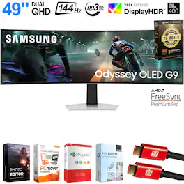 Bundle - Samsung - 49" Odyssey G9 Dual QD-OLED G91SD Curved Ultrawide Gaming Monitor LS49DG910SNXZA + 26 Month Extended Warranty Package - Silver