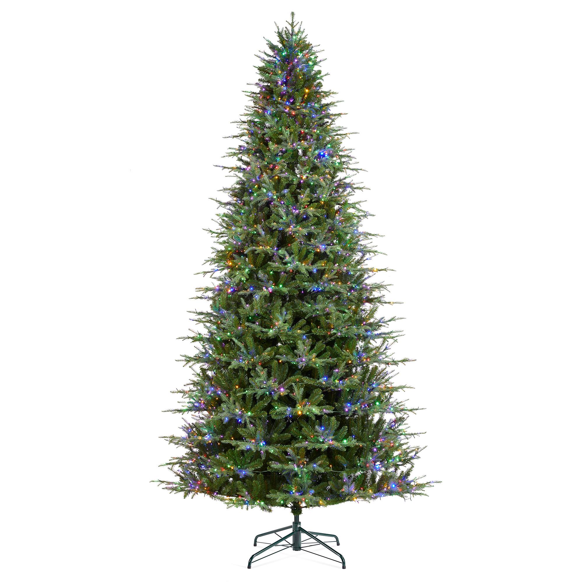 Angle. Glitzhome - 11ft Pre-Lit Full Fir Artificial Christmas Tree with 3200 Chasing and Twinkling Lights - Green.