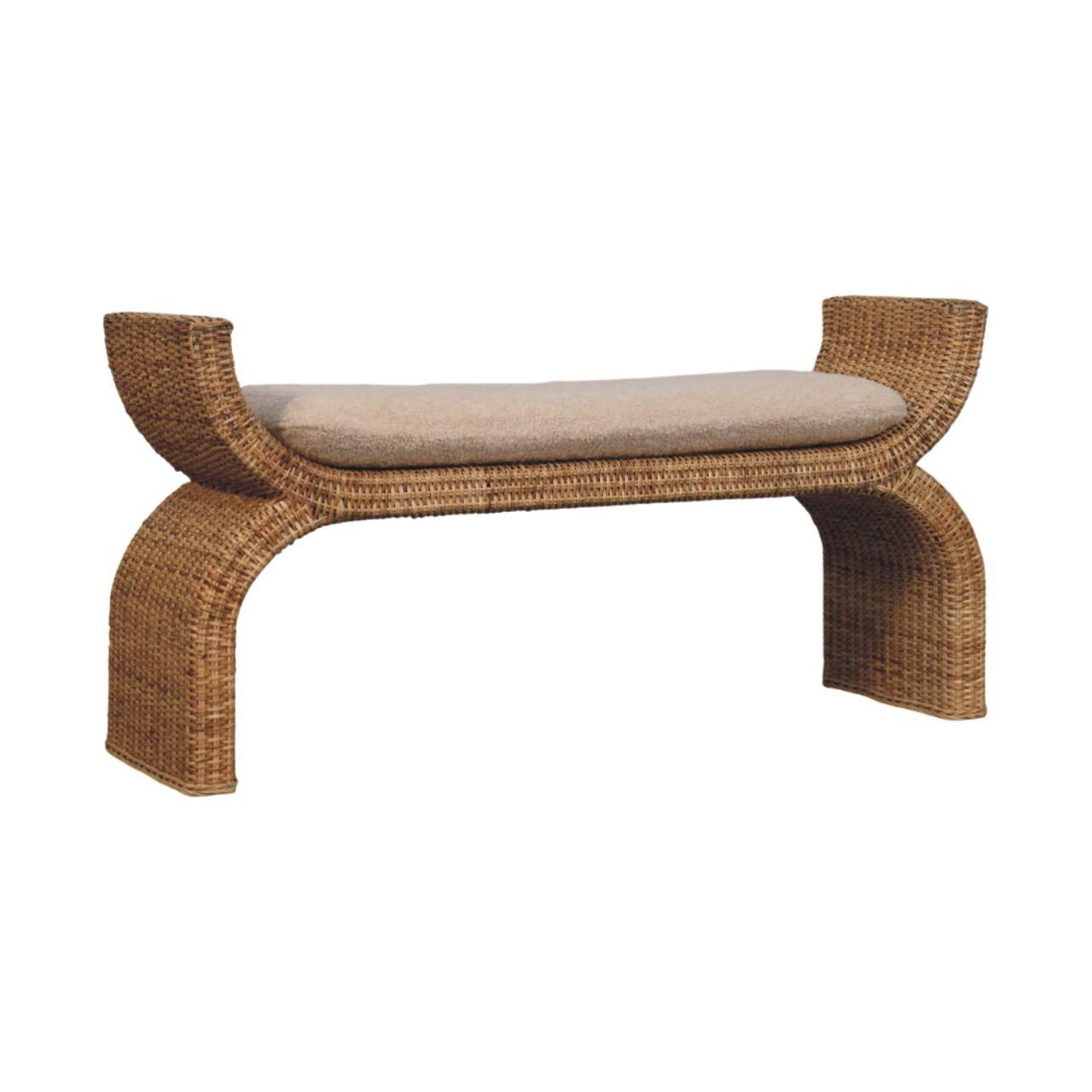 Angle. Artisan Furniture - Artisan Furniture Solid Wood Rattan Weave Boucle Bench - Brown.