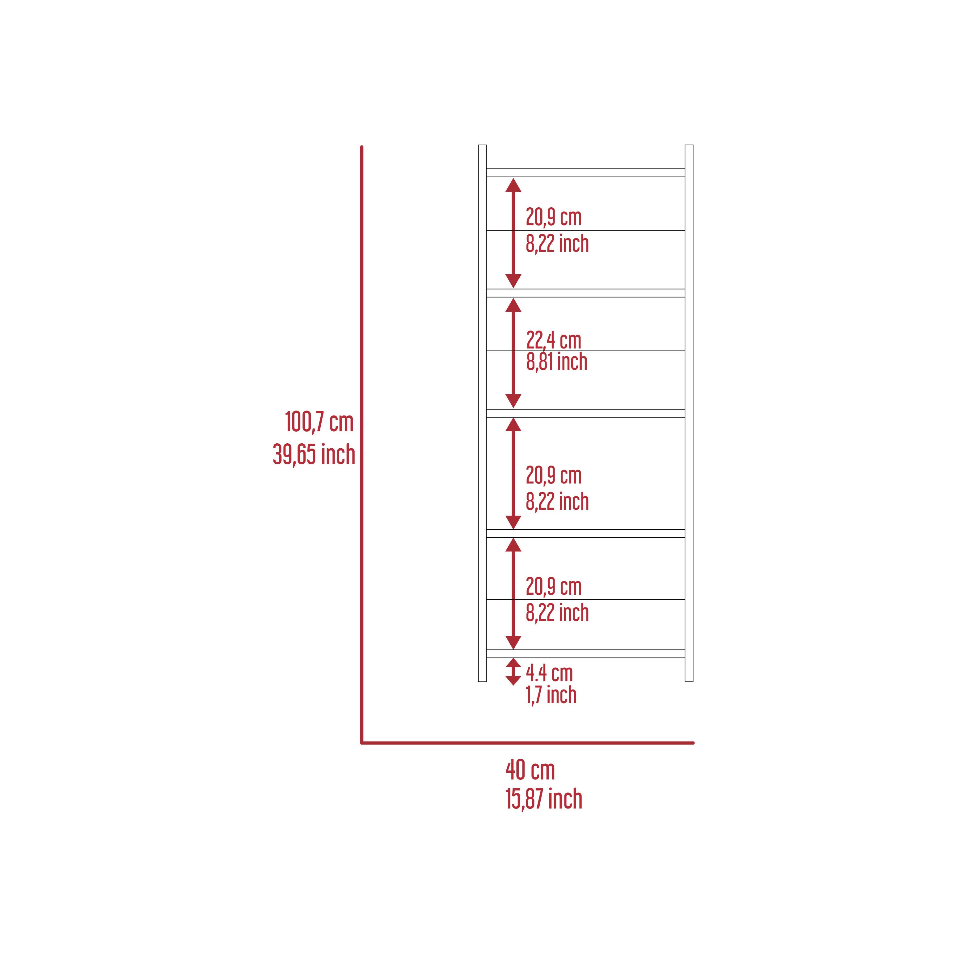 20.9 cm 8.22 inch  
22.4 cm 8.81 inch  
100.7 cm 39.65 inch  
20.9 cm 8.22 inch  
20.9 cm 8.22 inch  
4.4 cm 1.7 inch  
40 cm 15.87 inch