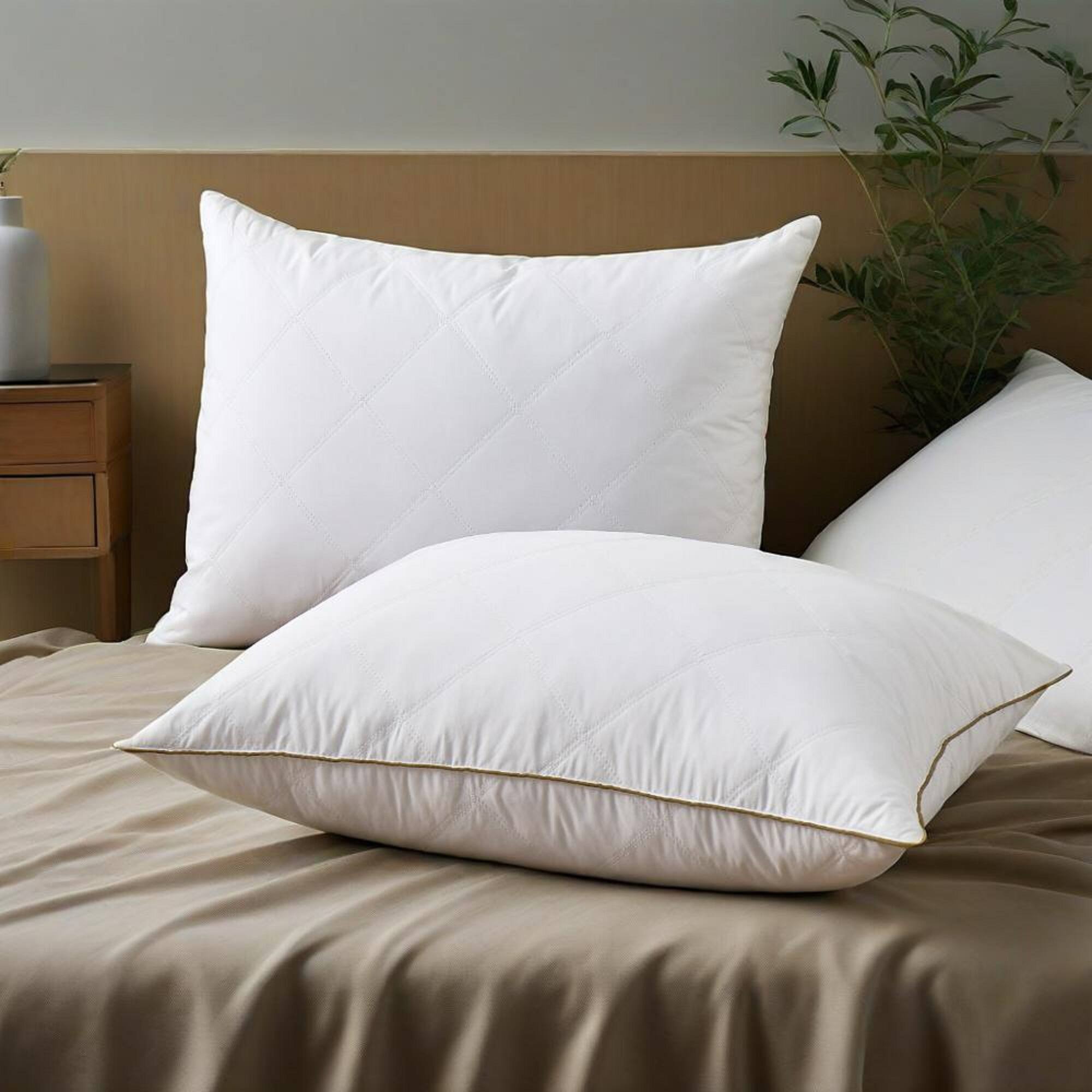 Front. Peace Nest - Peace Nest Medium-Firm Goose Feather Down Bed Pillows Set of 2 with Quilted Cover - White.