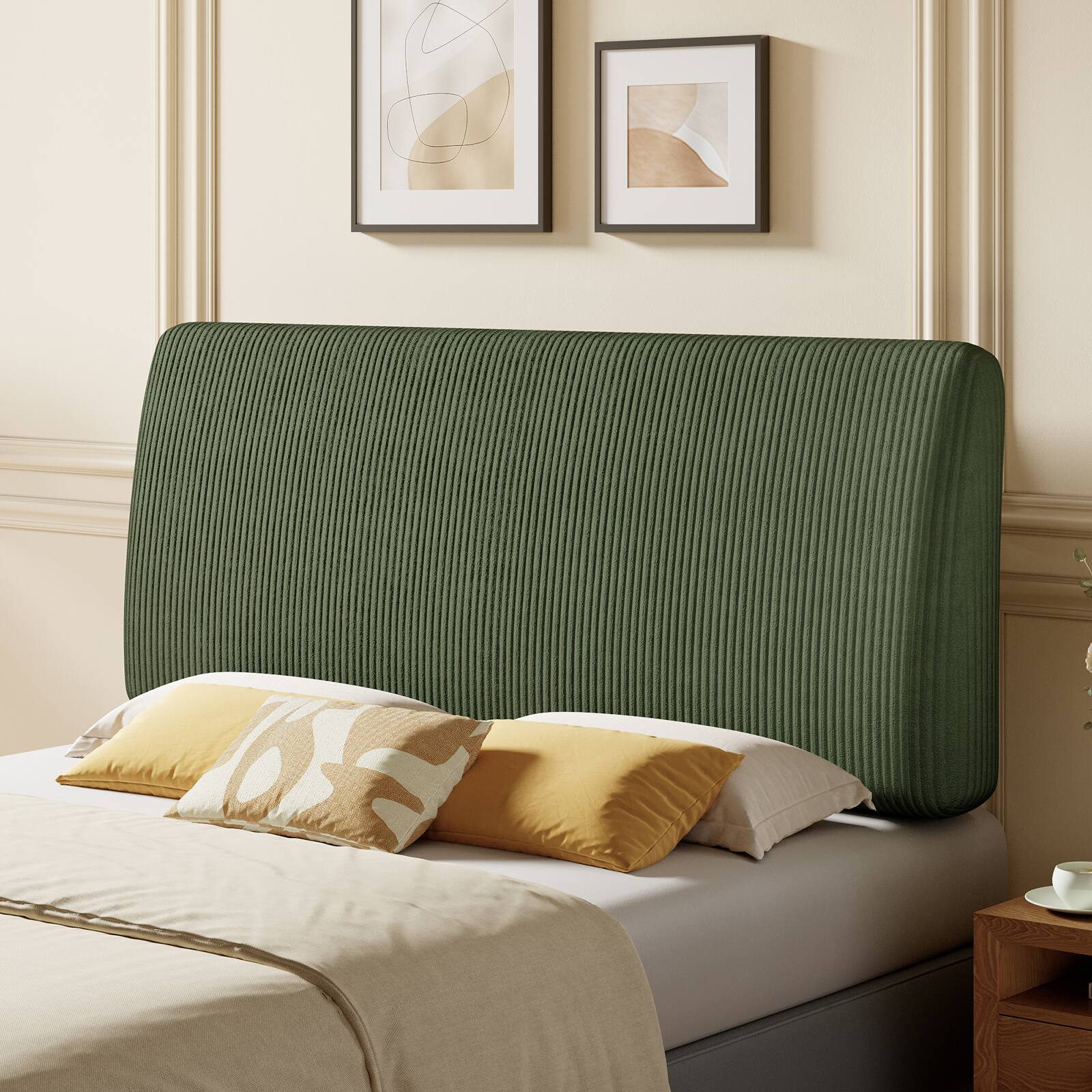 Left. Pinmoco - 6.3“ Thickness Upholstered Headboard Ergonomic Design Headboard - Green.