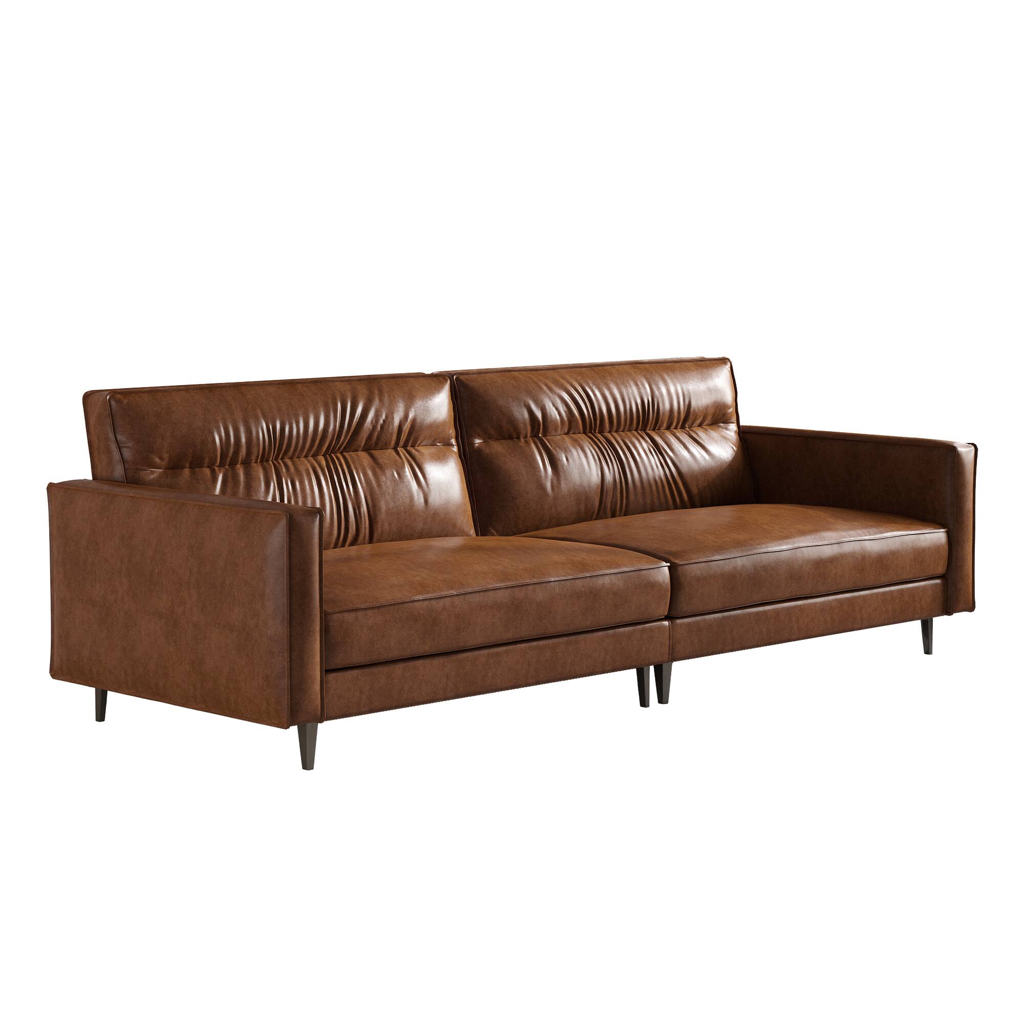 Alt View 5. luck idea - 86.61" Luxury Vintage Oil-Waxed Leather Sofa with Sturdy Frame for Living Room - Brown.