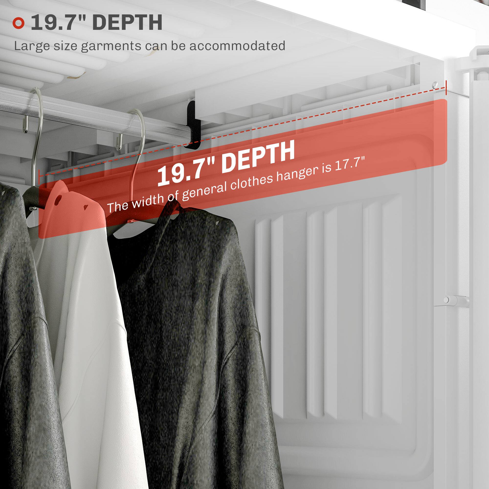 O 19.7" DEPTH
Large size garments can be accommodated
19.7" DEPTH
The width of general clothes hanger is 17.7"