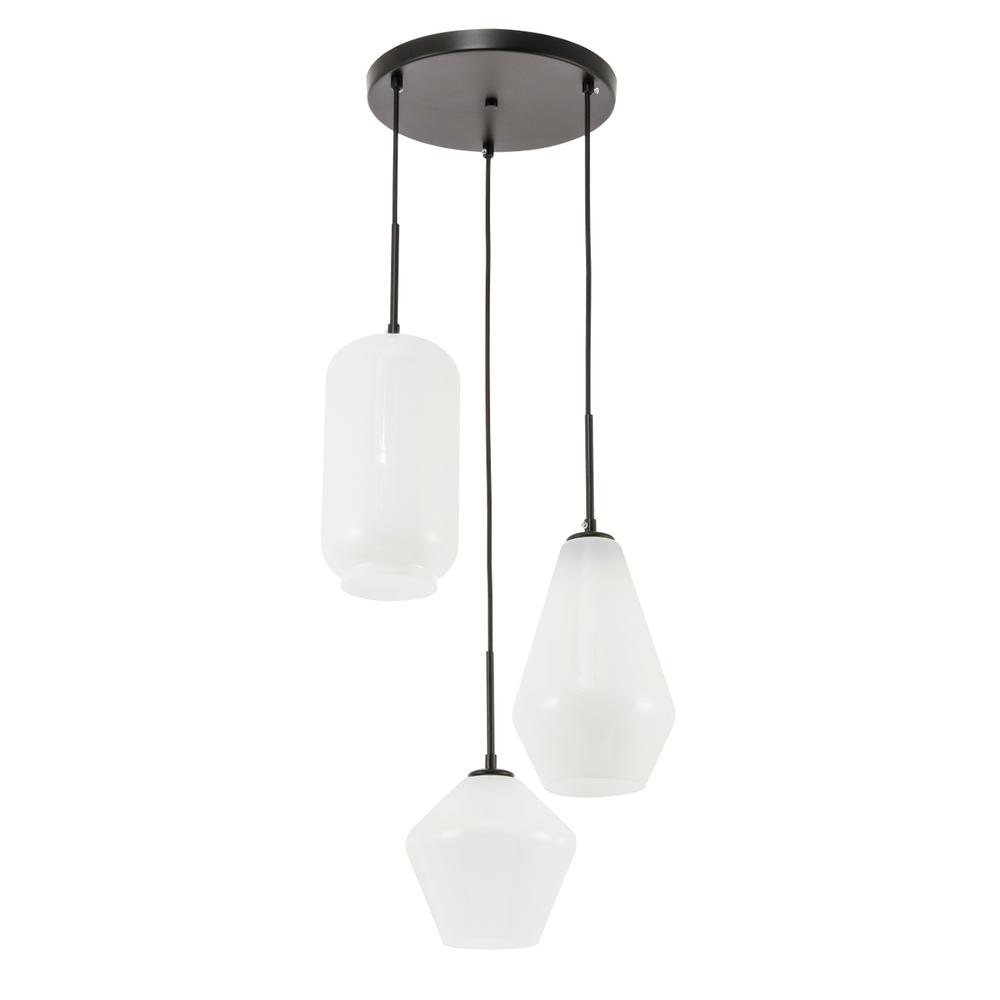 Alt View 4. Living District - Gene 3 light Black and Frosted white glass pendant - Black And Frosted White Glass.