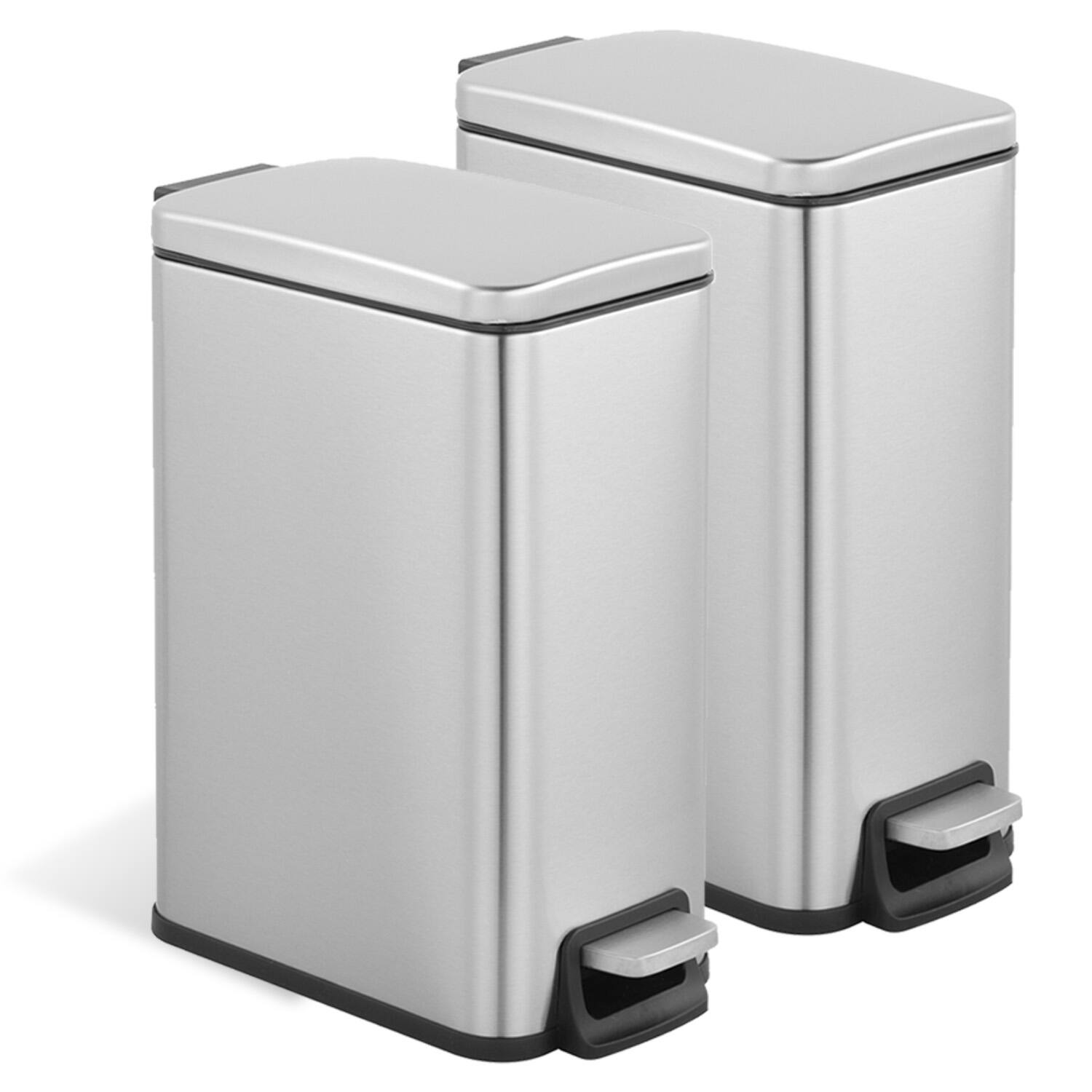 Front. Innovaze - Two 1.6 Gallon/6 Liter Rectangular Step-on Trash Can Set - Silver.