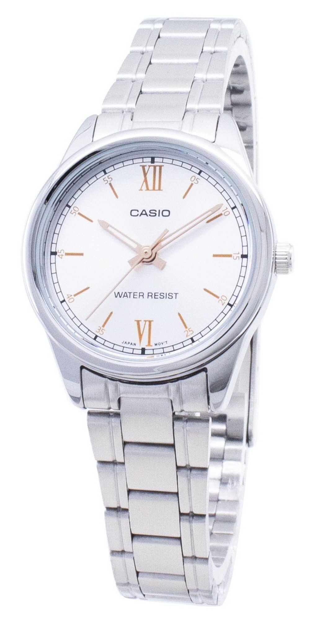 Casio - Quartz LTP-V005D-7B2 Analog Stainless Steel White Dial Women's Watch - White,Silver