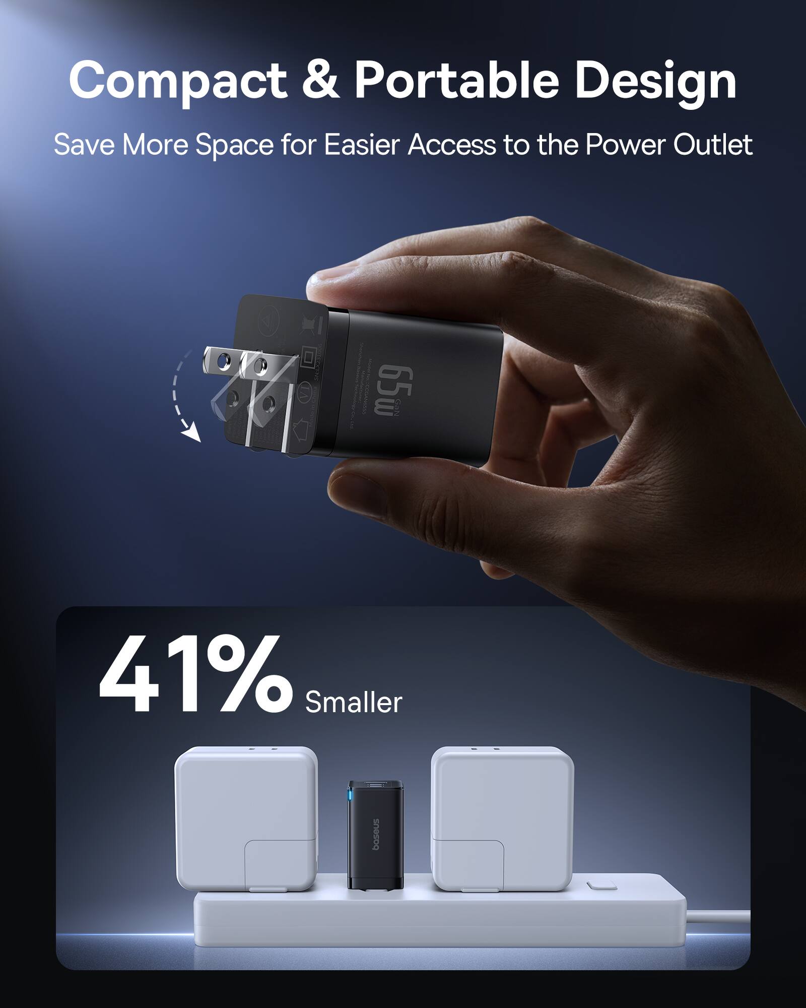 Compact & Portable Design  
Save More Space for Easier Access to the Power Outlet  

41% Smaller