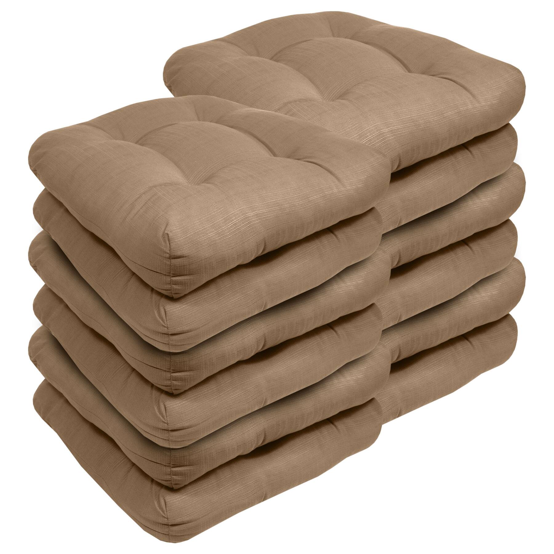 Angle. Sweet Home Collection - Patio Cushions Indoor/Outdoor Chair Pads Tufted 19" x 19", 12-Pack - Taupe.