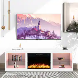 Ihomeadore - 66" TV Stand with 23"Insert Electric Fireplace and Open Storage Shelves Media Console for TVs up to 75" - White