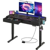 Bestier - Adjustable Standing Computer Desk with LED Light - Black - Front_Zoom