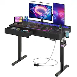 Bestier - 47inch Adjustable Standing Computer Desk with LED Light Storage drawer - Black