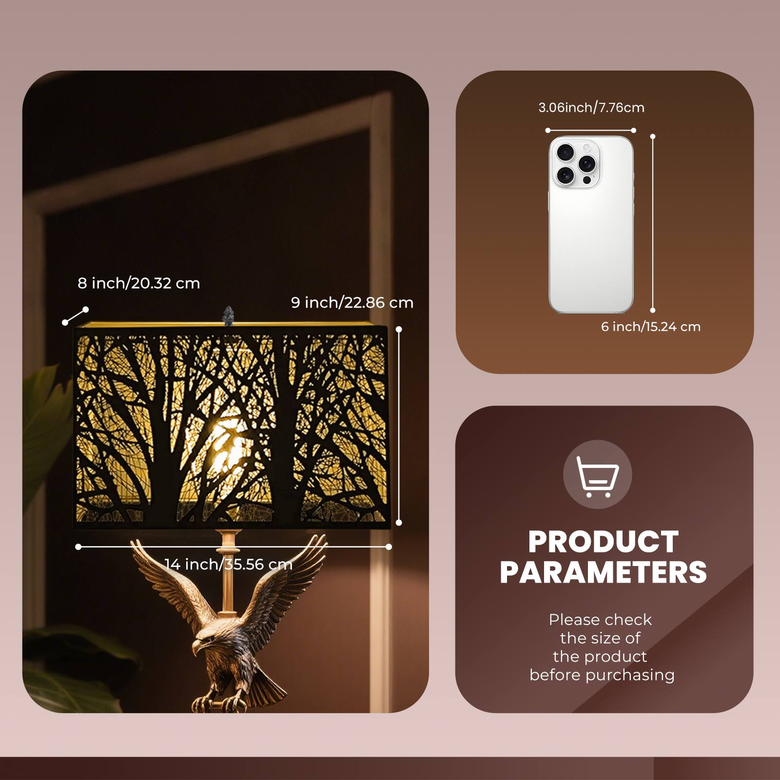 3.06inch/7.76cm, 6 inch/15.24 cm, 8 inch/20.32 cm, 9 inch/22.86 cm, 14 inch/35.56 cm, PRODUCT PARAMETERS, Please check the size of the product before purchasing