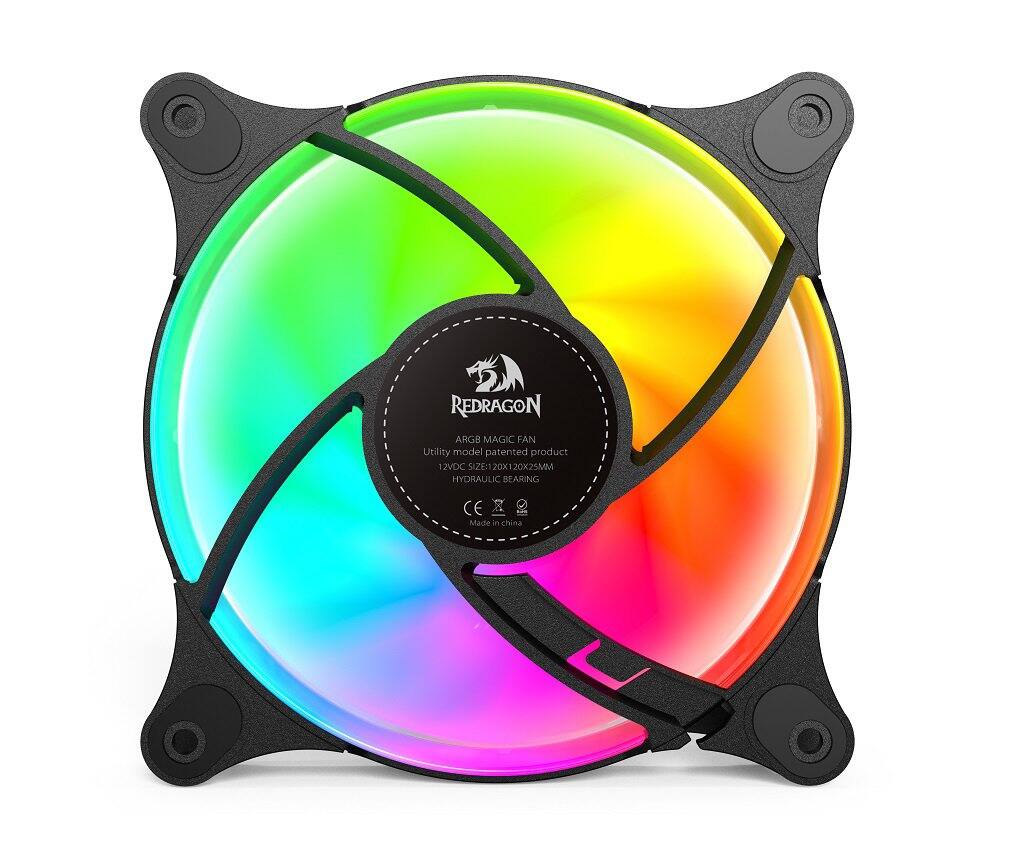 REDRAGON ARGB MAGIC FAN  
Utility model patented product  
12VDC SIZE 120X25MM  
HYDRAULIC BEARING  
CE  
Made in China