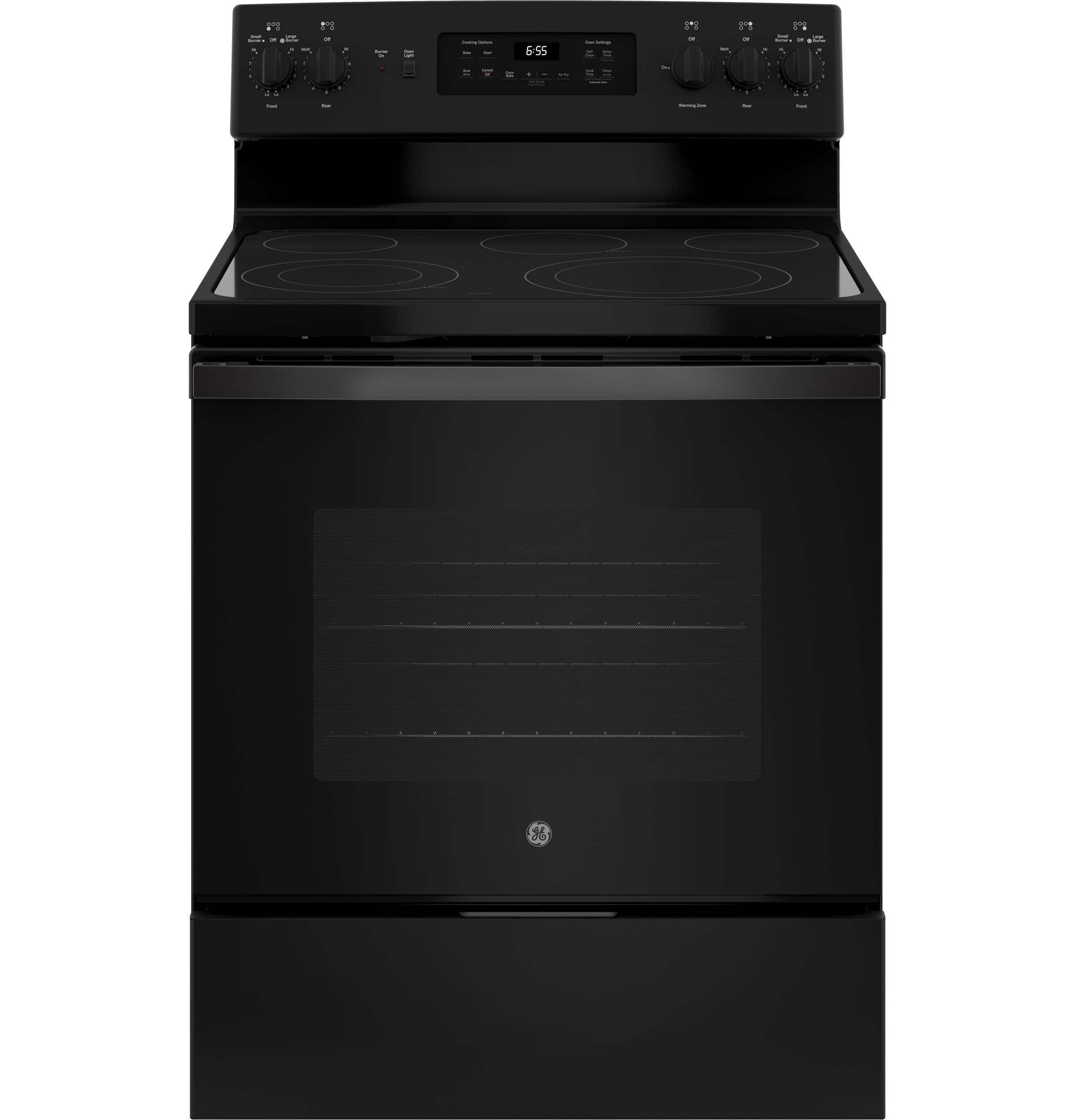 Front. GE - 5.3 Cu. Ft. Freestanding Electric Convection Range with Self-Cleaning and No-Preheat Air Fry - Black.