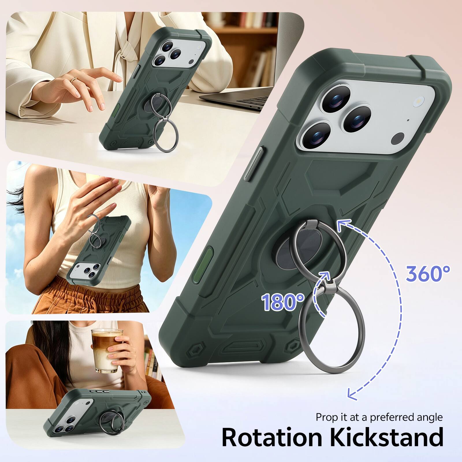 Dteck for iPhone 17 Pro Max Case with Built in Rotating Ring Stand ...
