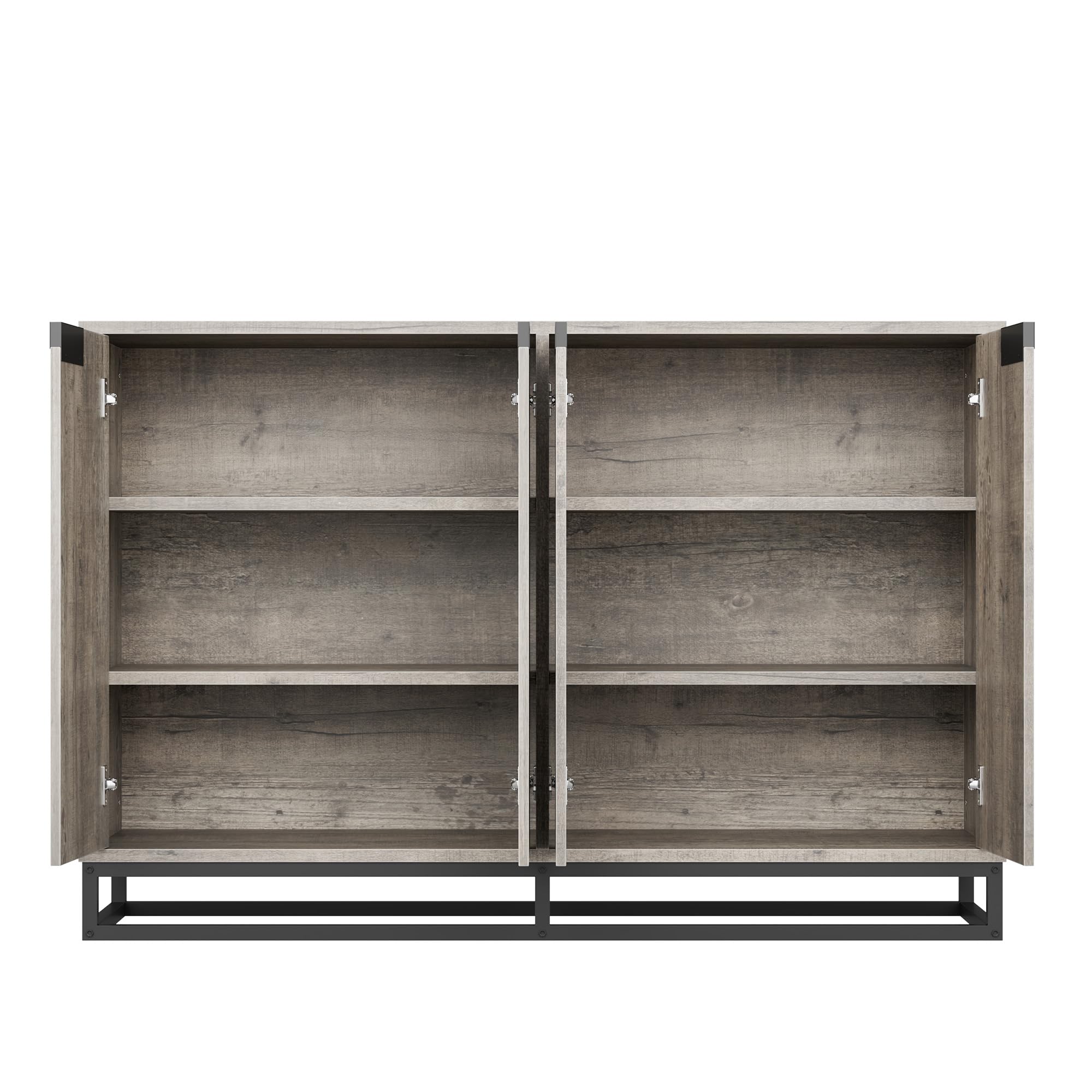 Alt View 4. Qeetex - 55" Buffet Storage Cabinet, Modern Sideboard Credenza with 4 Doors and Shelves - Gray.