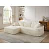 Front. Meqiodas - 109'' Modern Boneless Sofa Couch, Corduroy Modular Sectional Sofa With L-Shape Chaise, No Assembly Required - White.