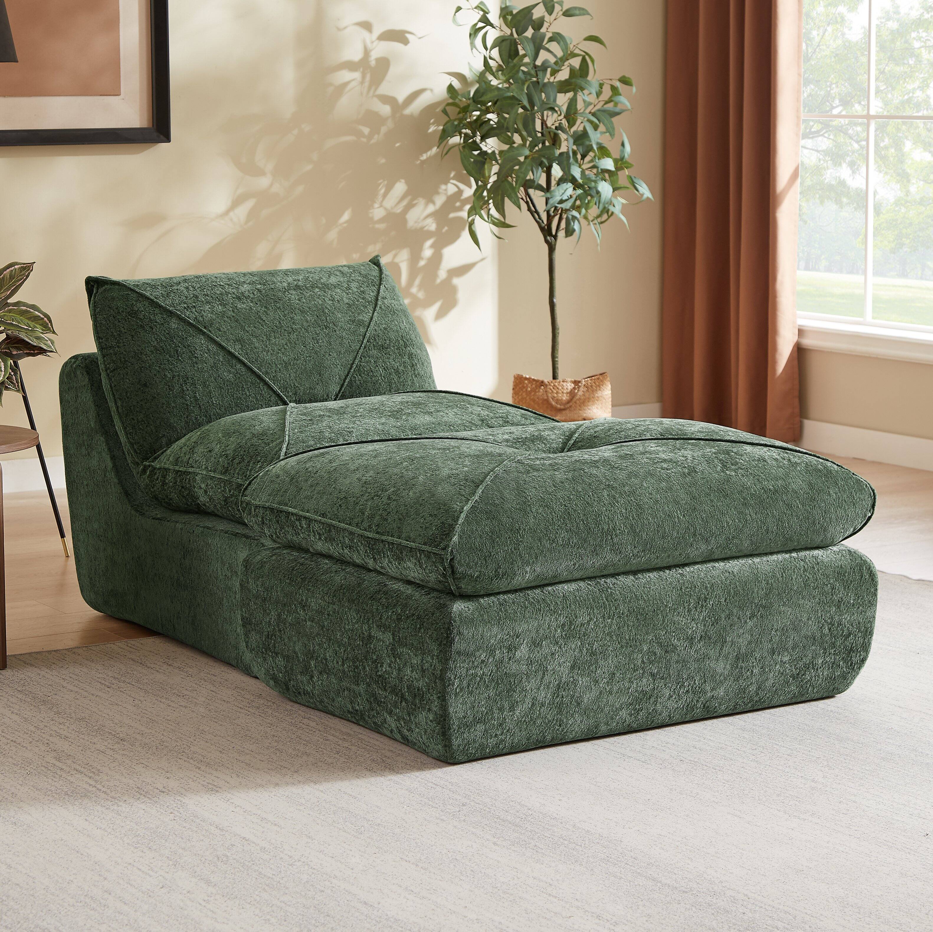 Left. Loheer - Loheer- Modern Minimalist Chenille Sectional Sofa Modular Couch with Ottoman Apartment 2.79x3.38 ft - Green.