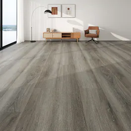 Dotfloor - 48"x7.2" SPC Composite Flooring; 10 Planks/Box (23.9 sq. ft/Box); 6mm Thick with 1mm IXPE Backing; 20 mil Wear Layer; - Smoked Hickory