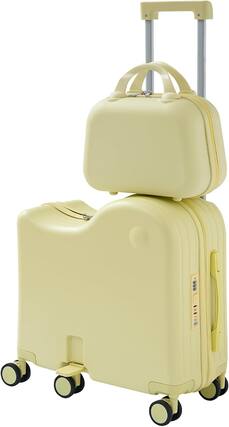 Front. Circus Cirle - Ride-on Luggage with Portable Bag for Kids - Yellow.