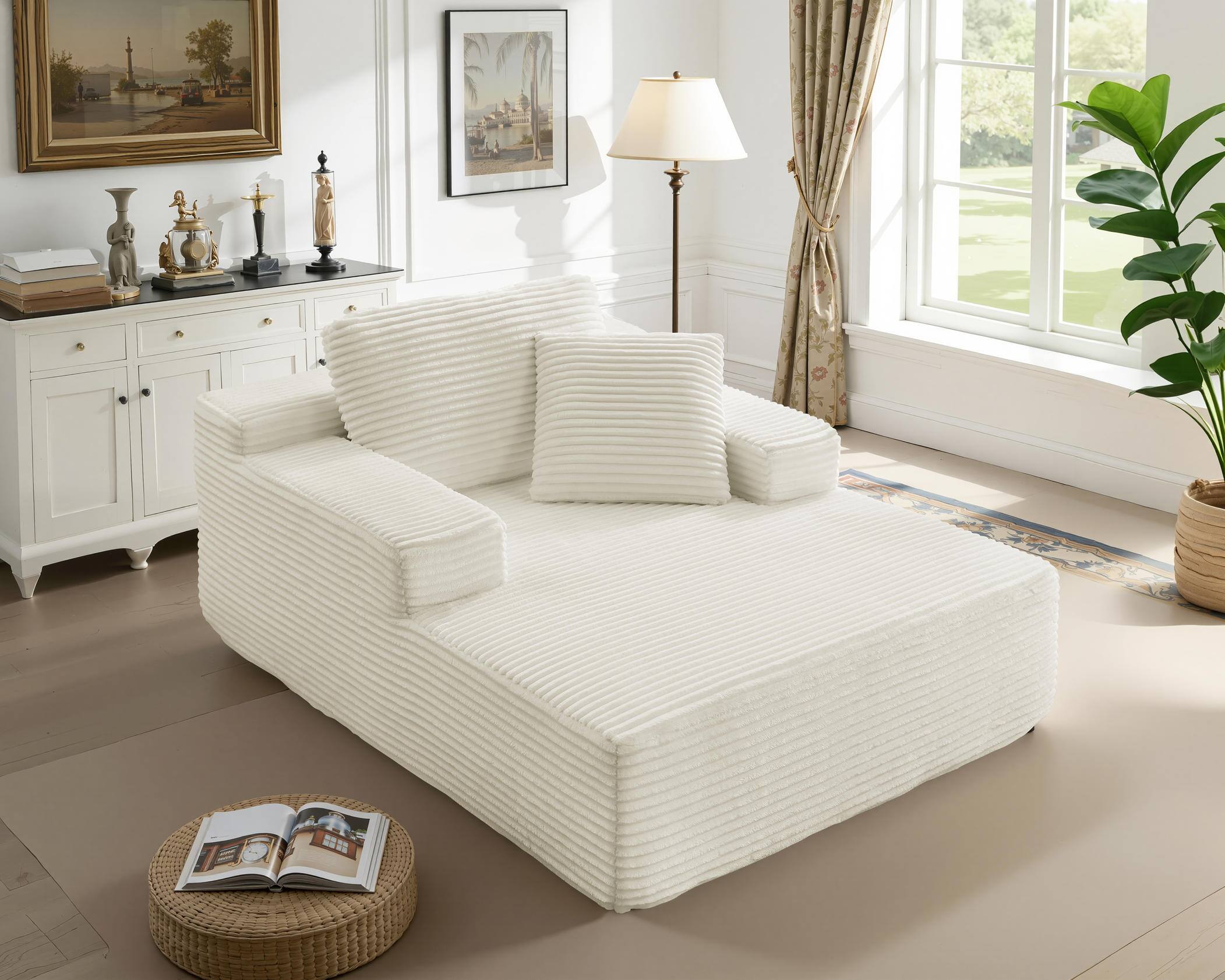 Alt View 2. Meqiodas - 67.5”Oversized Indoor Chaise Lounge, Sofa Bed, Living Room Sofa, Corduroy Upholstered Boneless Cloud Sofa, No Assembly - Beige.