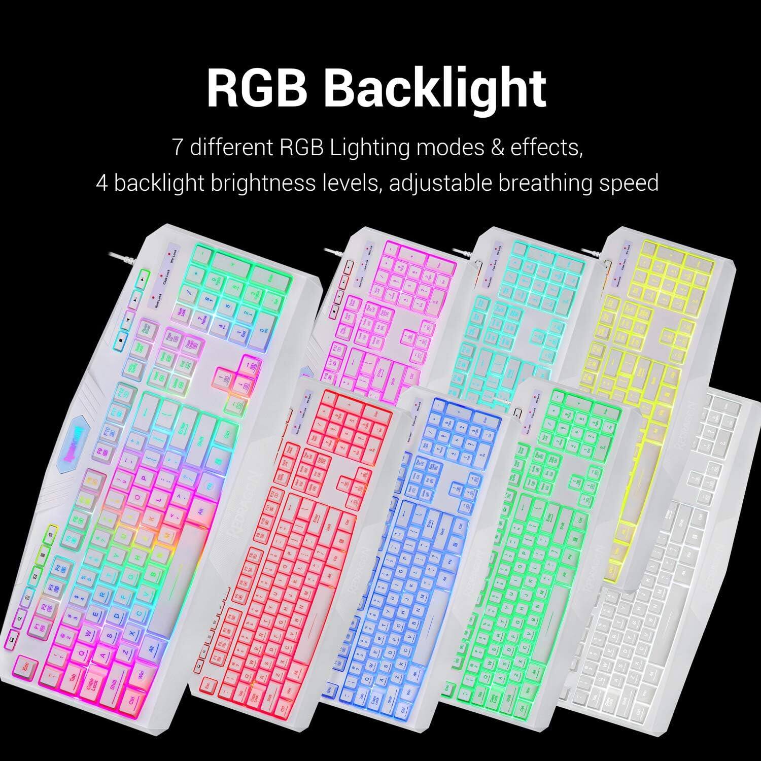 RGB Backlight: 7 different RGB lighting modes & effects, 4 backlight brightness levels, adjustable breathing speed.