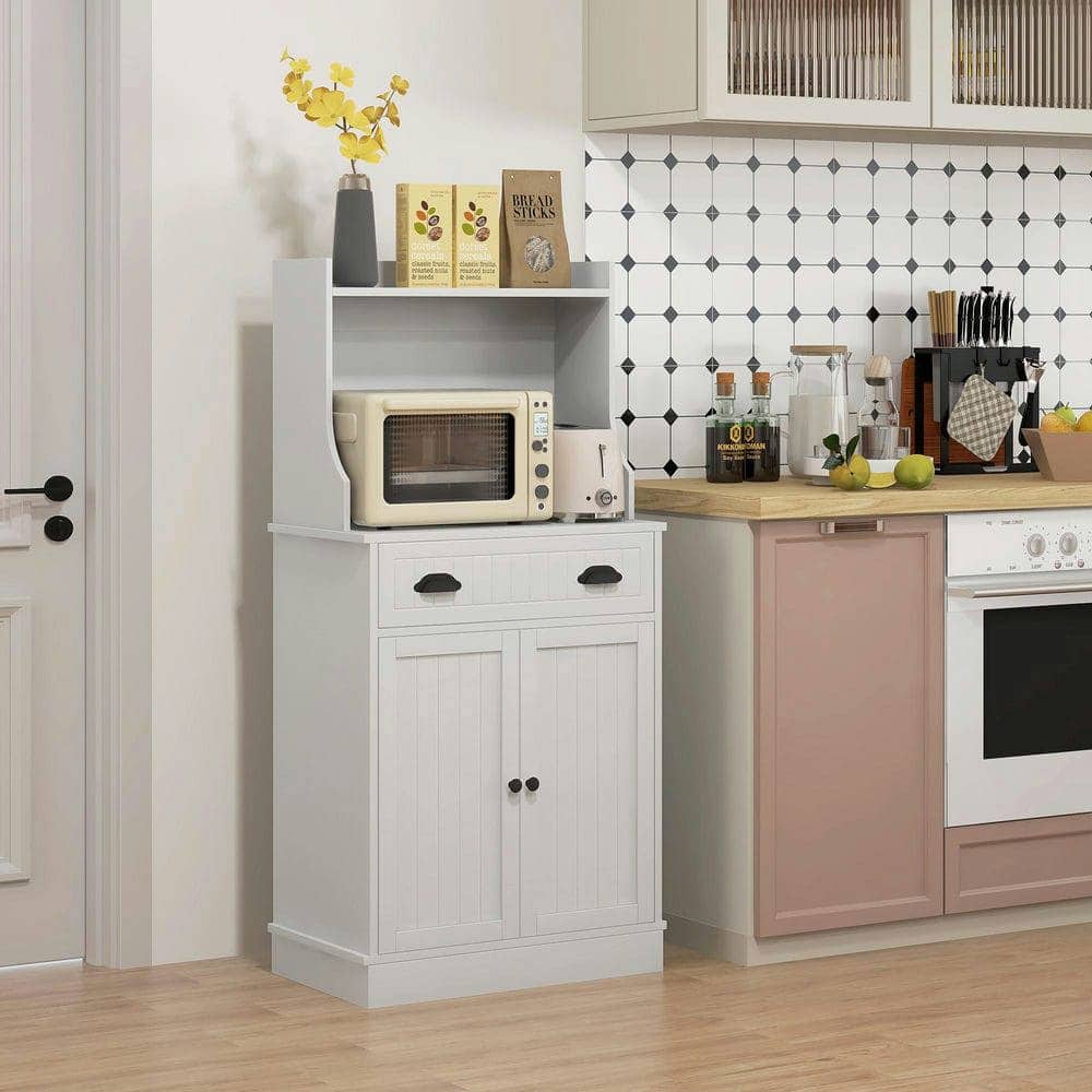 Kadyn - Kitchen Buffet with Hutch, Microwave Space, Drawer and Cabinet - White