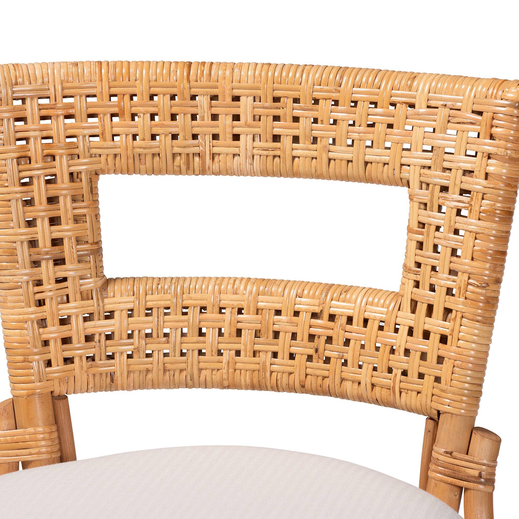 Alt View 1. bali & pari - bali & pari Amina Natural Rattan Counter Stool - Handwoven Wicker Stool with Swivel Seat and Upholstered Cushion - Light Honey.
