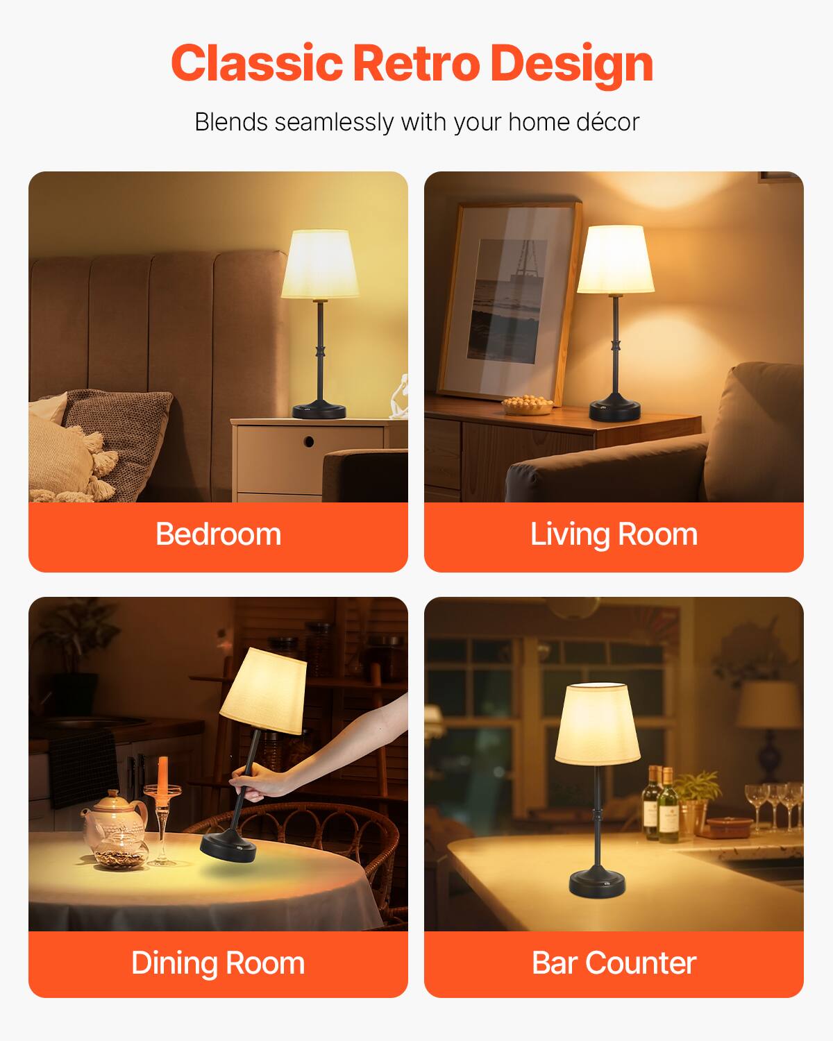 Classic Retro Design  
Blends seamlessly with your home décor  

Bedroom  
Living Room  
Dining Room  
Bar Counter