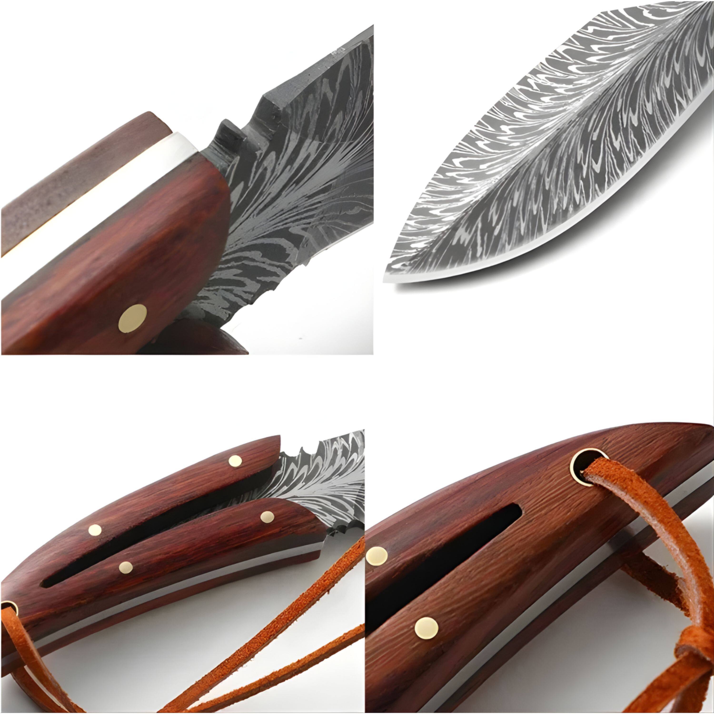 Angle. Kitcheniva - Stainless Steel Kitchen Knife with Wooden Handle & Leather Sheath - 3.75" Blade, 7.87" Overall Length.